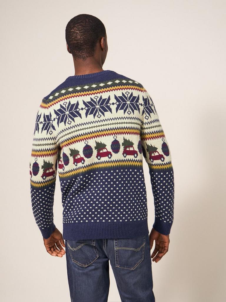 Novelty Fairisle Crew in NAVY MULTI - MODEL BACK