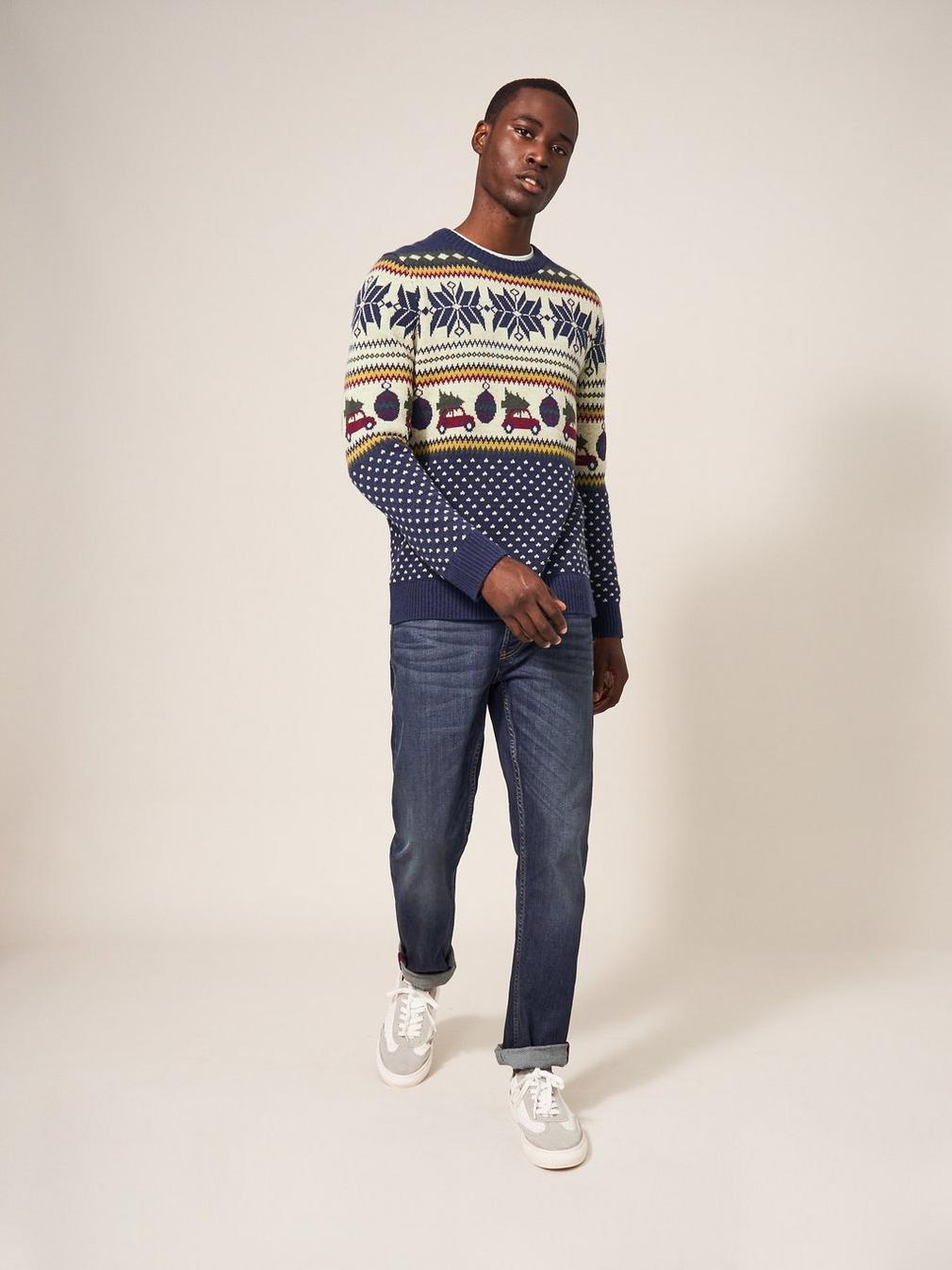 Novelty Fairisle Crew in NAVY MULTI - MODEL DETAIL