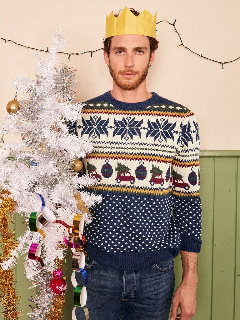 Novelty Fairisle Crew in NAVY MULTI - MIXED