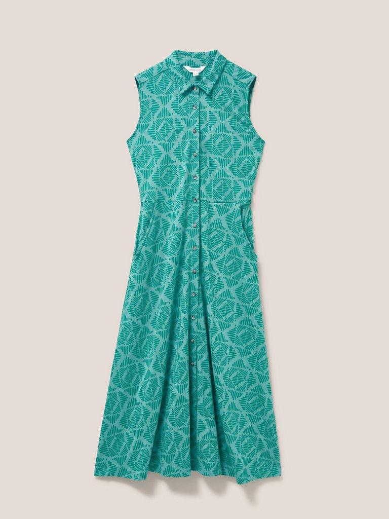 Rua Sleeveless Jersey Shirt Dress in TEAL MLT - FLAT FRONT