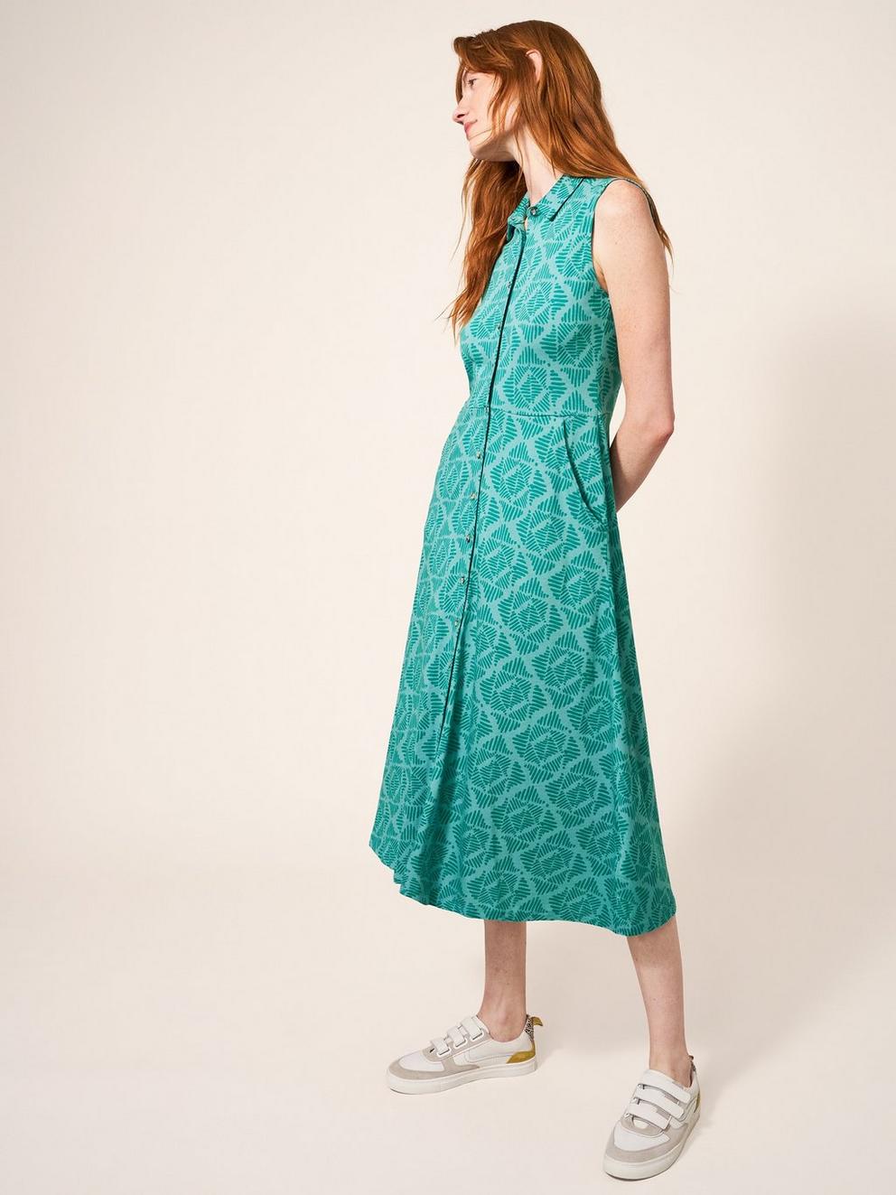 Rua Sleeveless Jersey Shirt Dress in TEAL MLT - LIFESTYLE