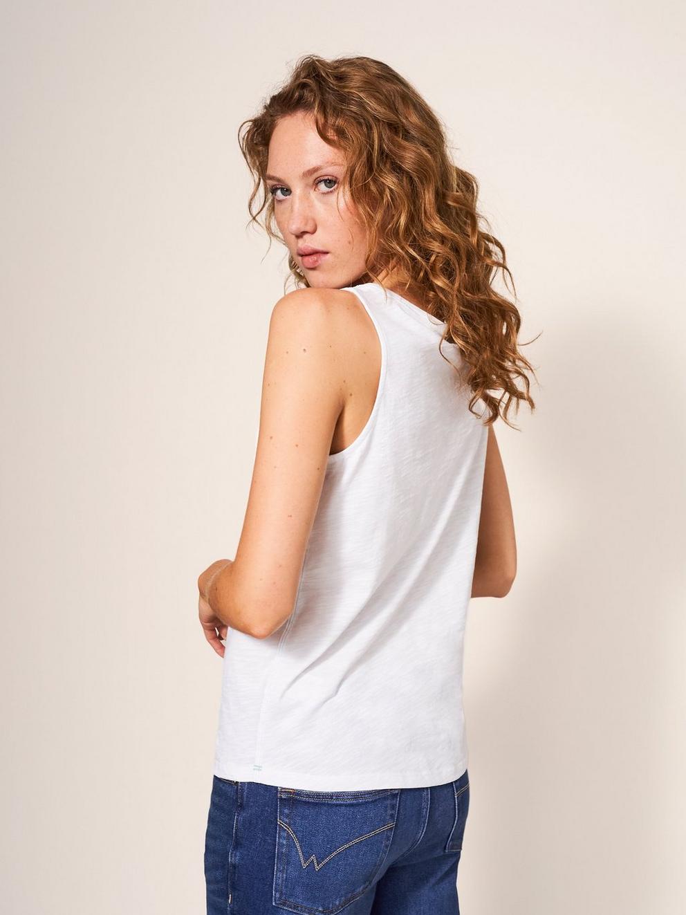 Laila Notch Neck Vest in BRIL WHITE - MODEL BACK