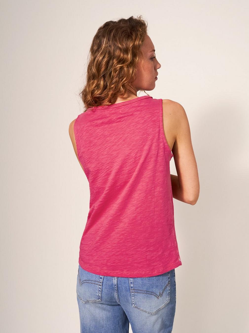 Laila Notch Neck Vest in BRT PINK - MODEL BACK