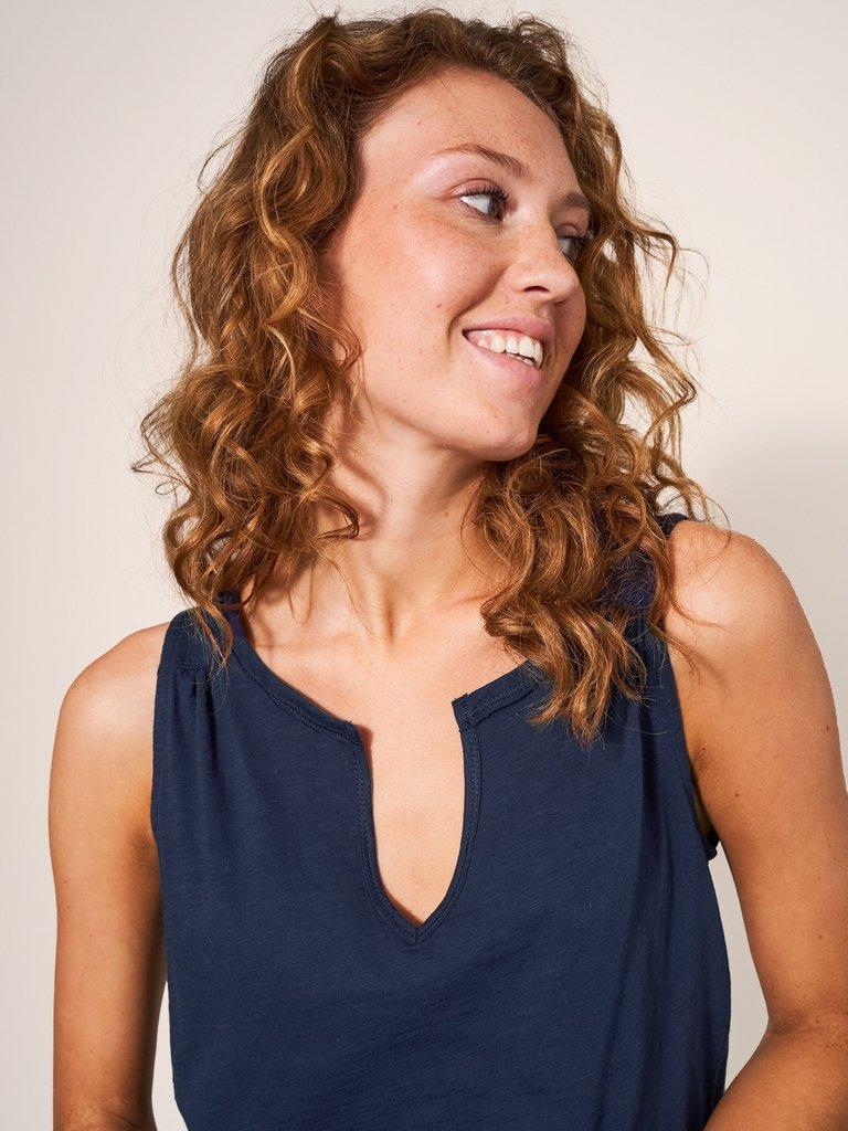 Laila Notch Neck Vest in FR NAVY - MODEL DETAIL