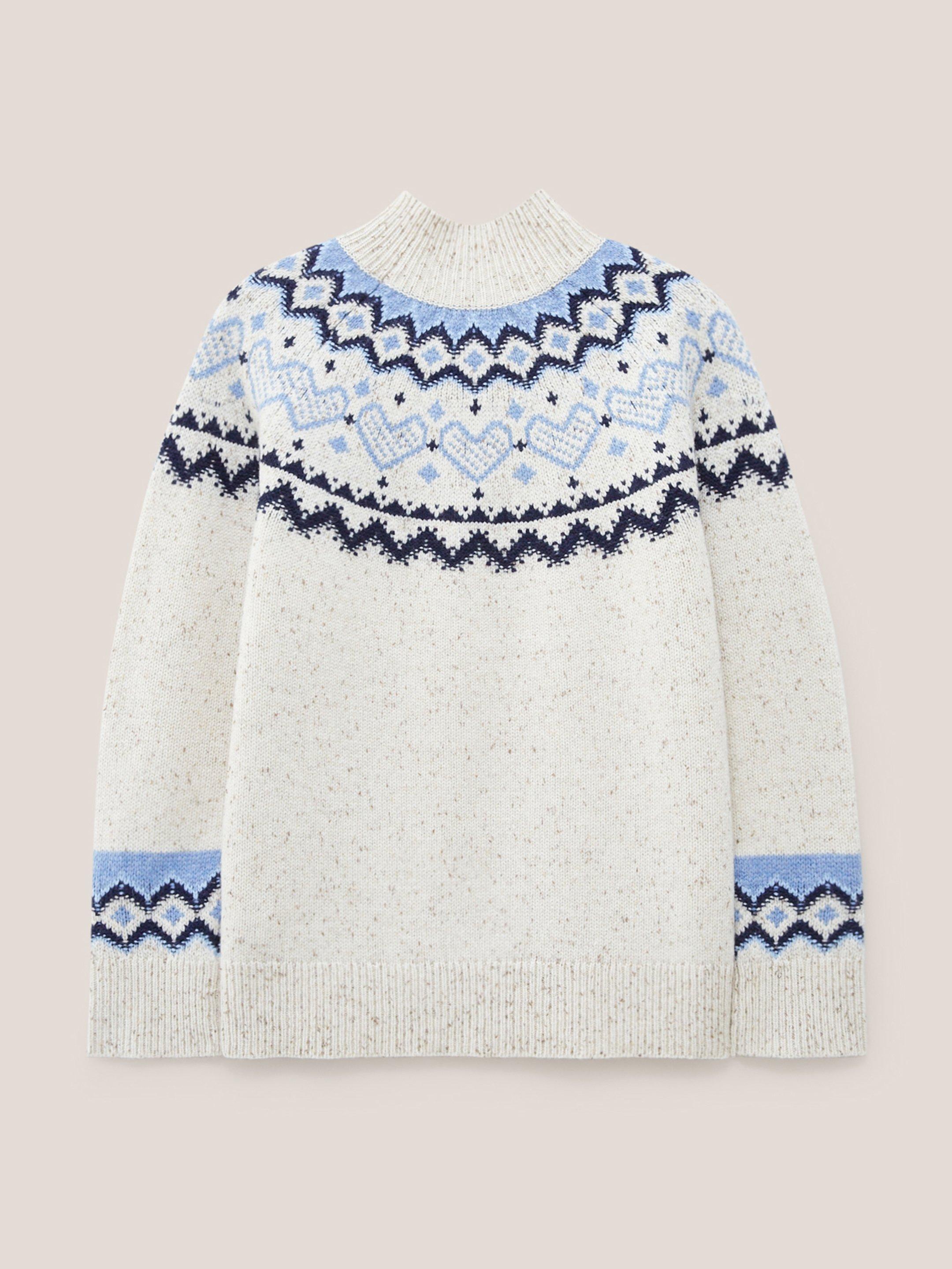 HEART LONGLINE FAIRISLE JUMPER in NAT MLT - FLAT BACK