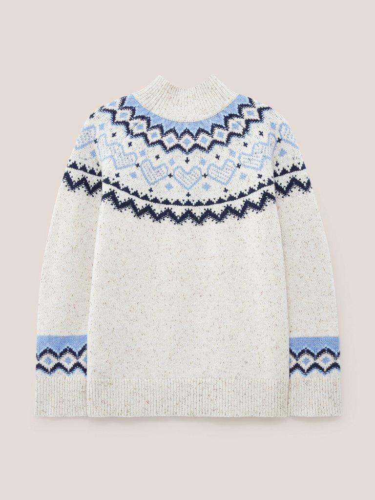 HEART LONGLINE FAIRISLE JUMPER in NAT MLT - FLAT BACK