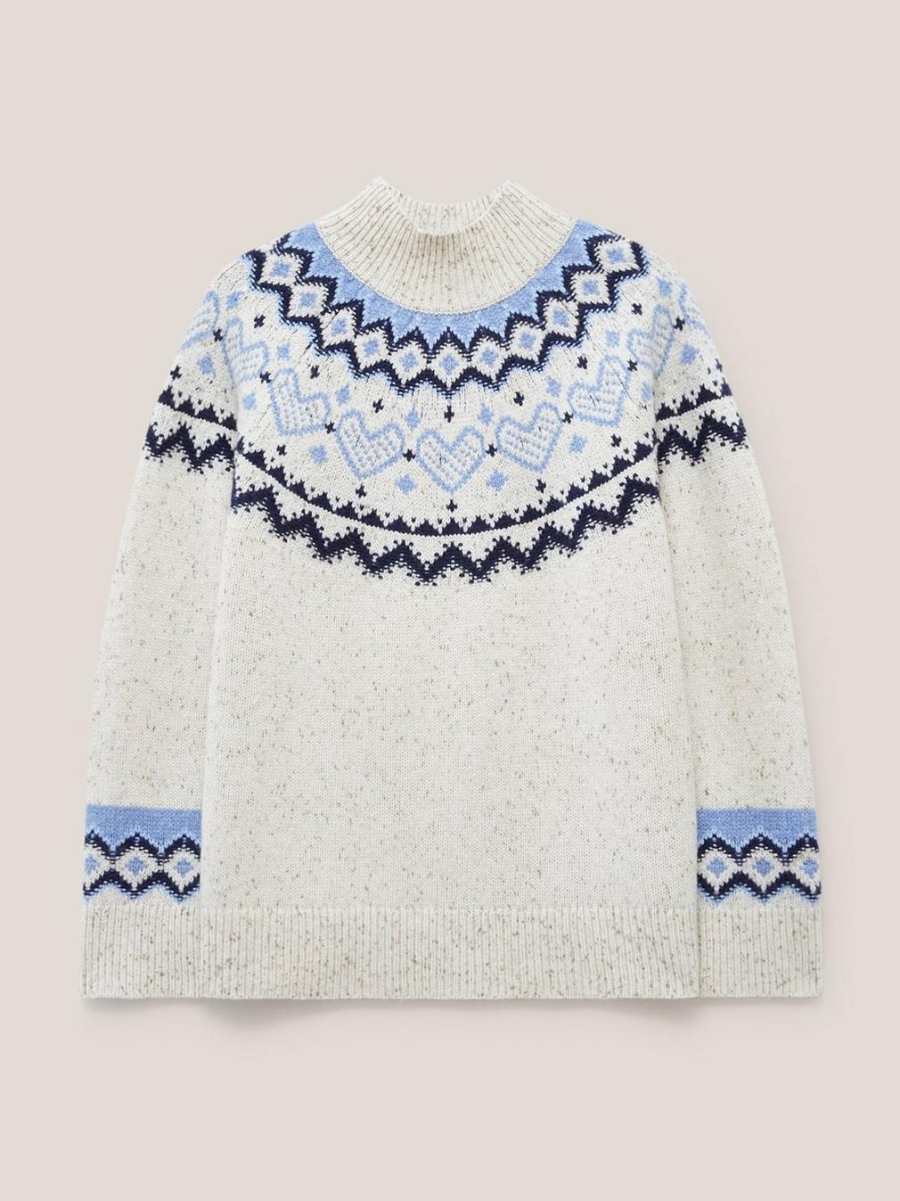 HEART LONGLINE FAIRISLE JUMPER in NAT MLT - FLAT FRONT