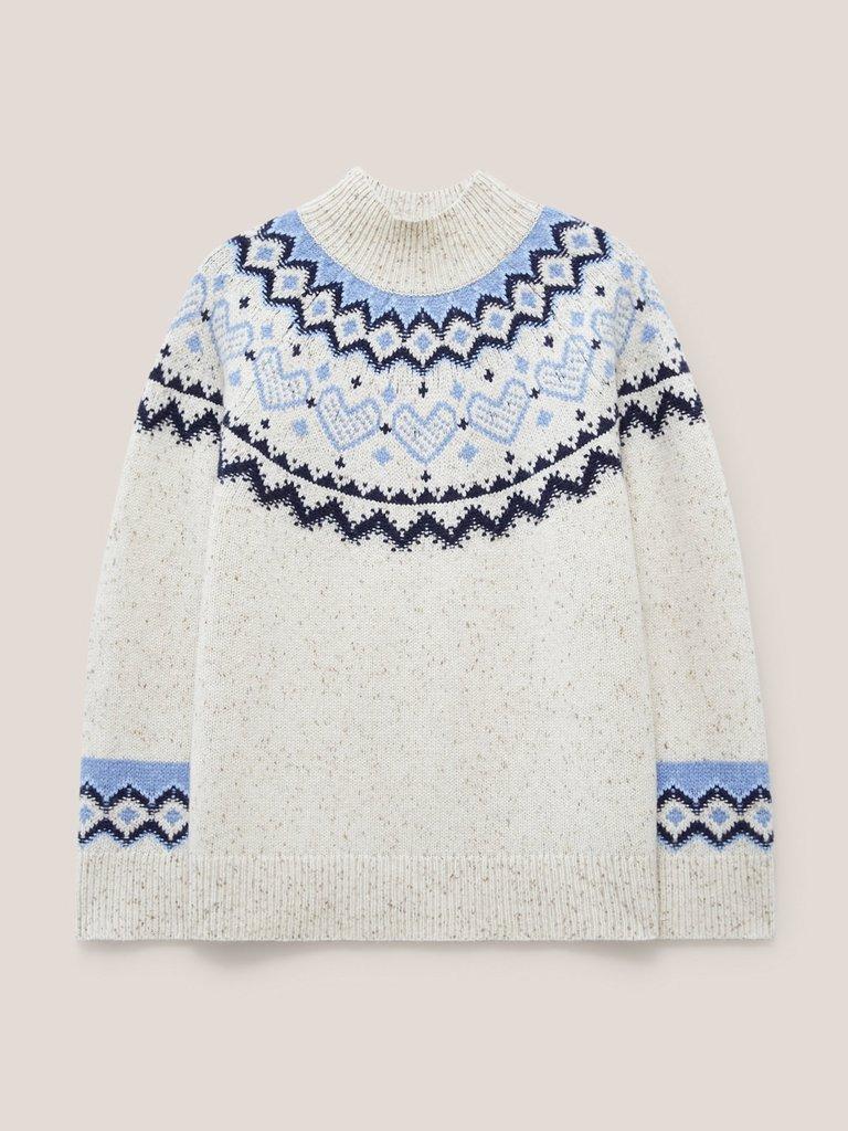 HEART LONGLINE FAIRISLE JUMPER in NAT MLT - FLAT FRONT