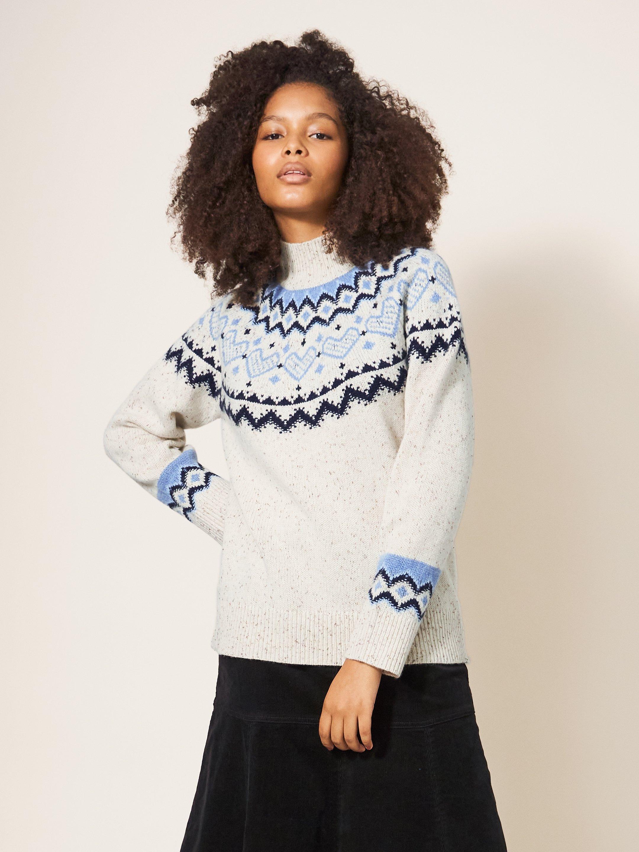 HEART LONGLINE FAIRISLE JUMPER in NATURAL MULTI White Stuff