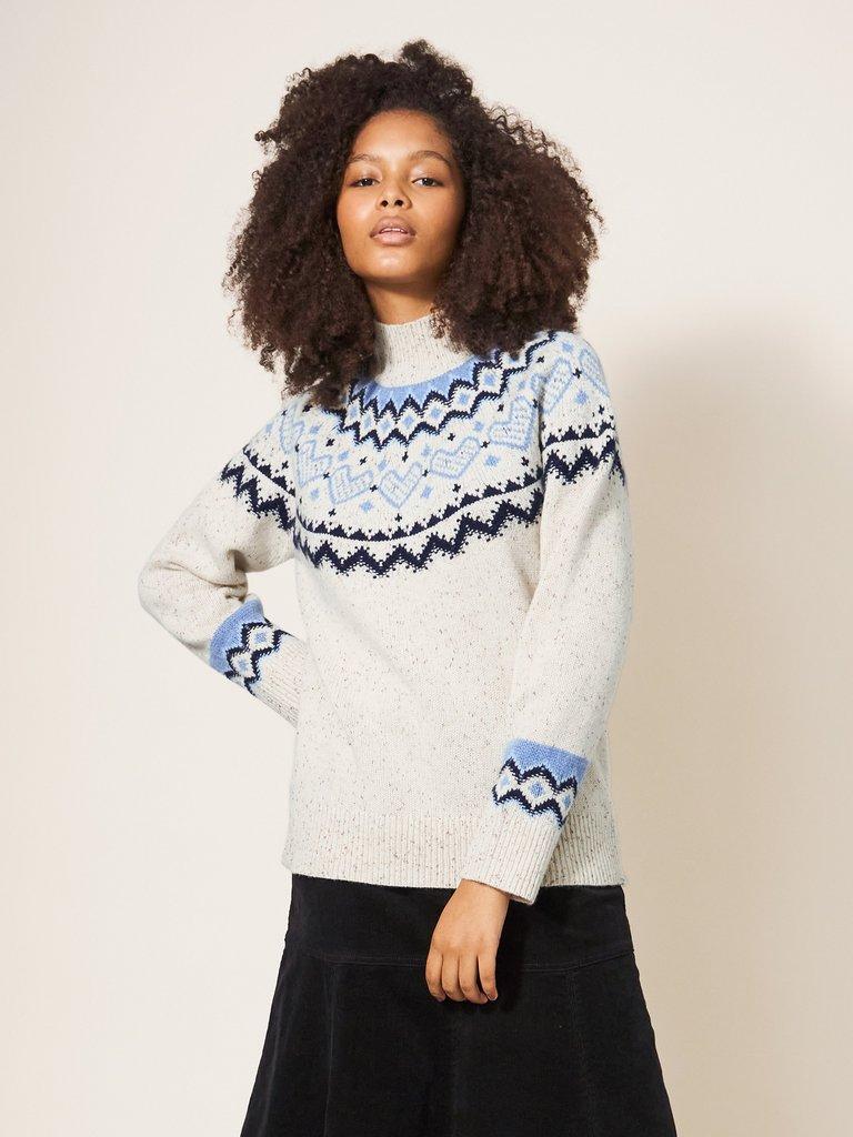 HEART LONGLINE FAIRISLE JUMPER in NAT MLT - LIFESTYLE