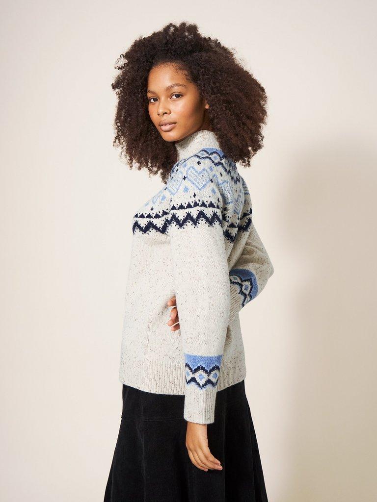 HEART LONGLINE FAIRISLE JUMPER in NAT MLT - MODEL BACK