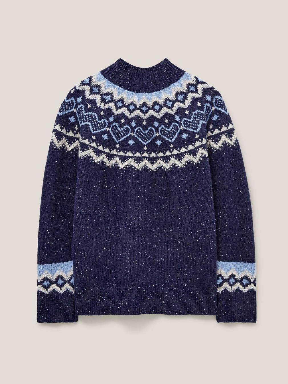 HEART LONGLINE FAIRISLE JUMPER in NAVY MULTI - FLAT BACK