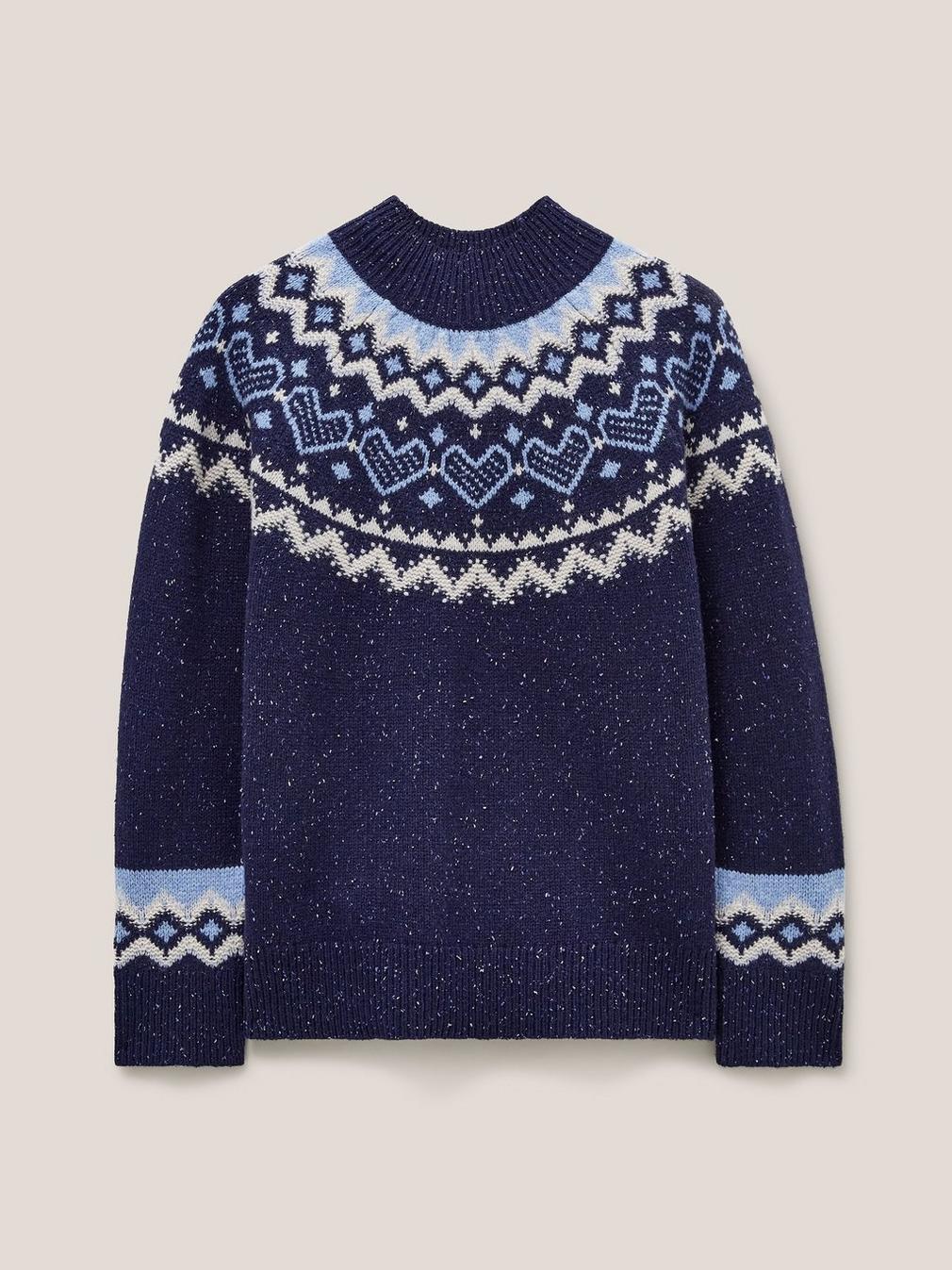 HEART LONGLINE FAIRISLE JUMPER in NAVY MULTI - FLAT FRONT