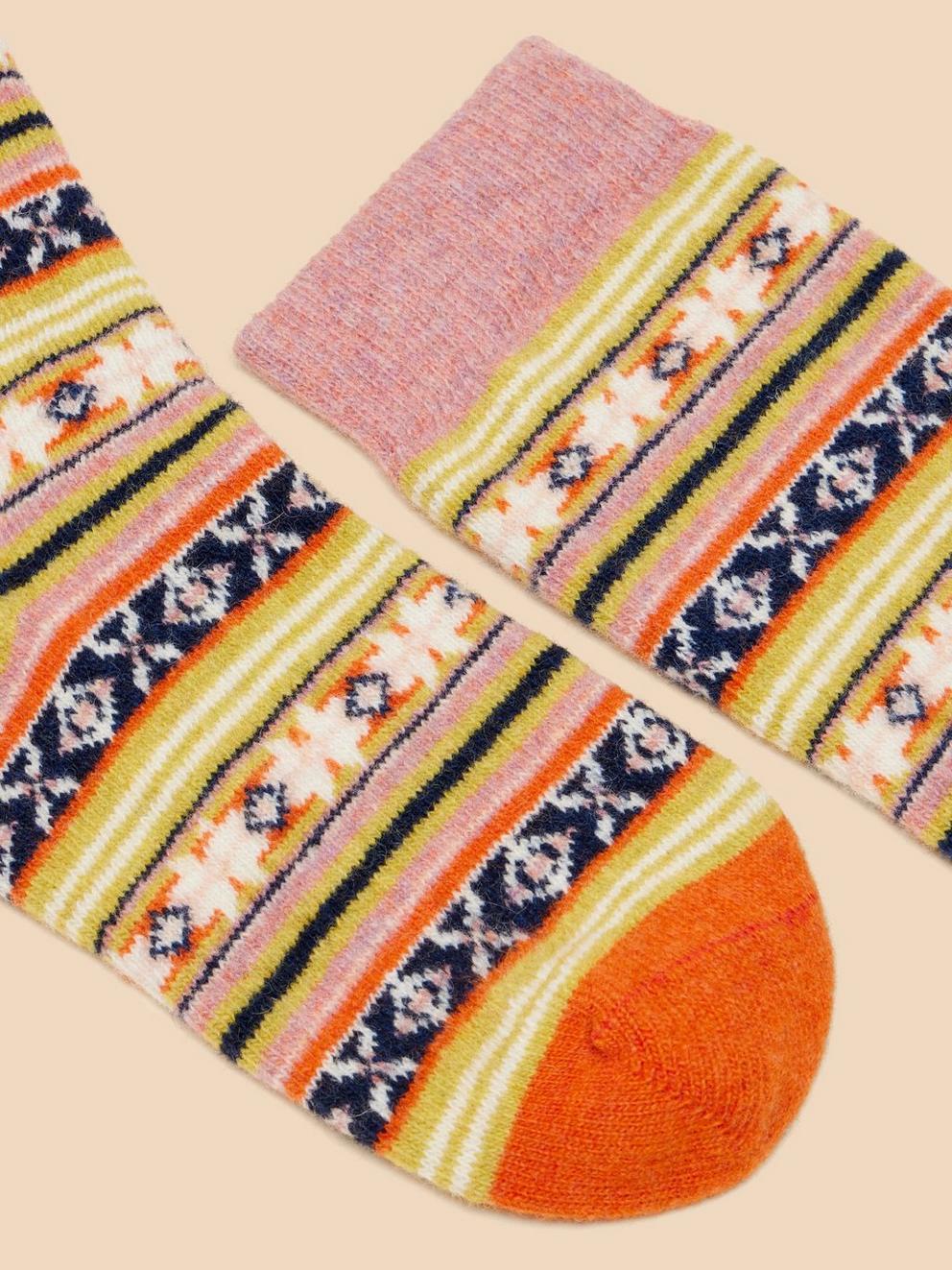 Knee High Fairisle Socks in ORANGE MLT - FLAT DETAIL