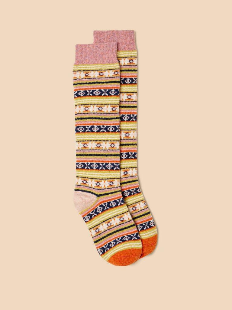 Knee High Fairisle Socks in ORANGE MLT - FLAT FRONT