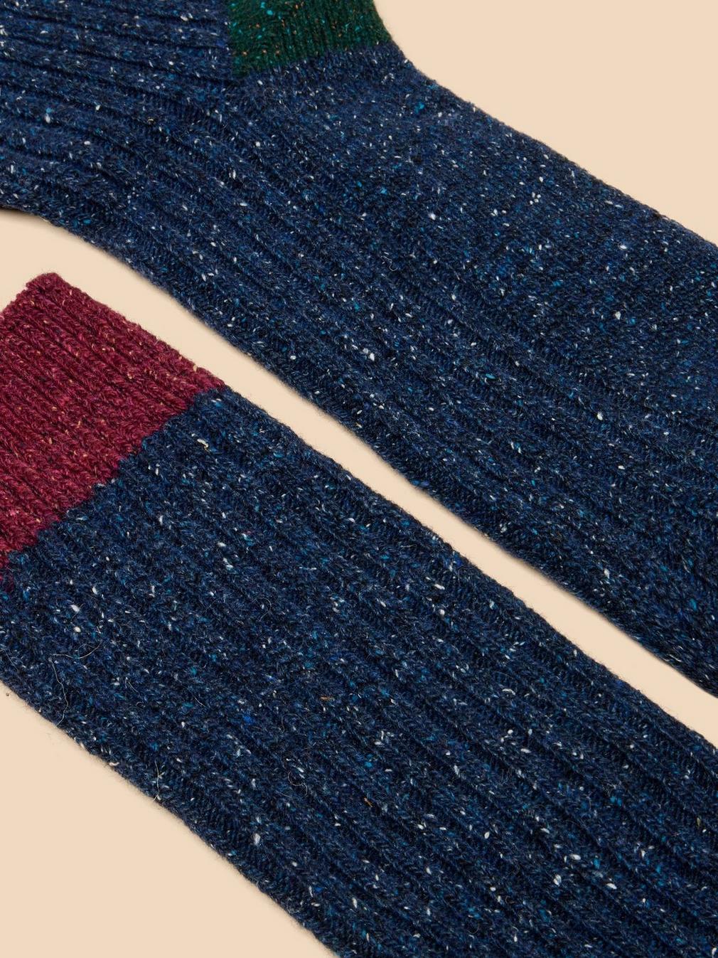 Nep Rib Wool Mix Boot Sock in NAVY MULTI - FLAT DETAIL