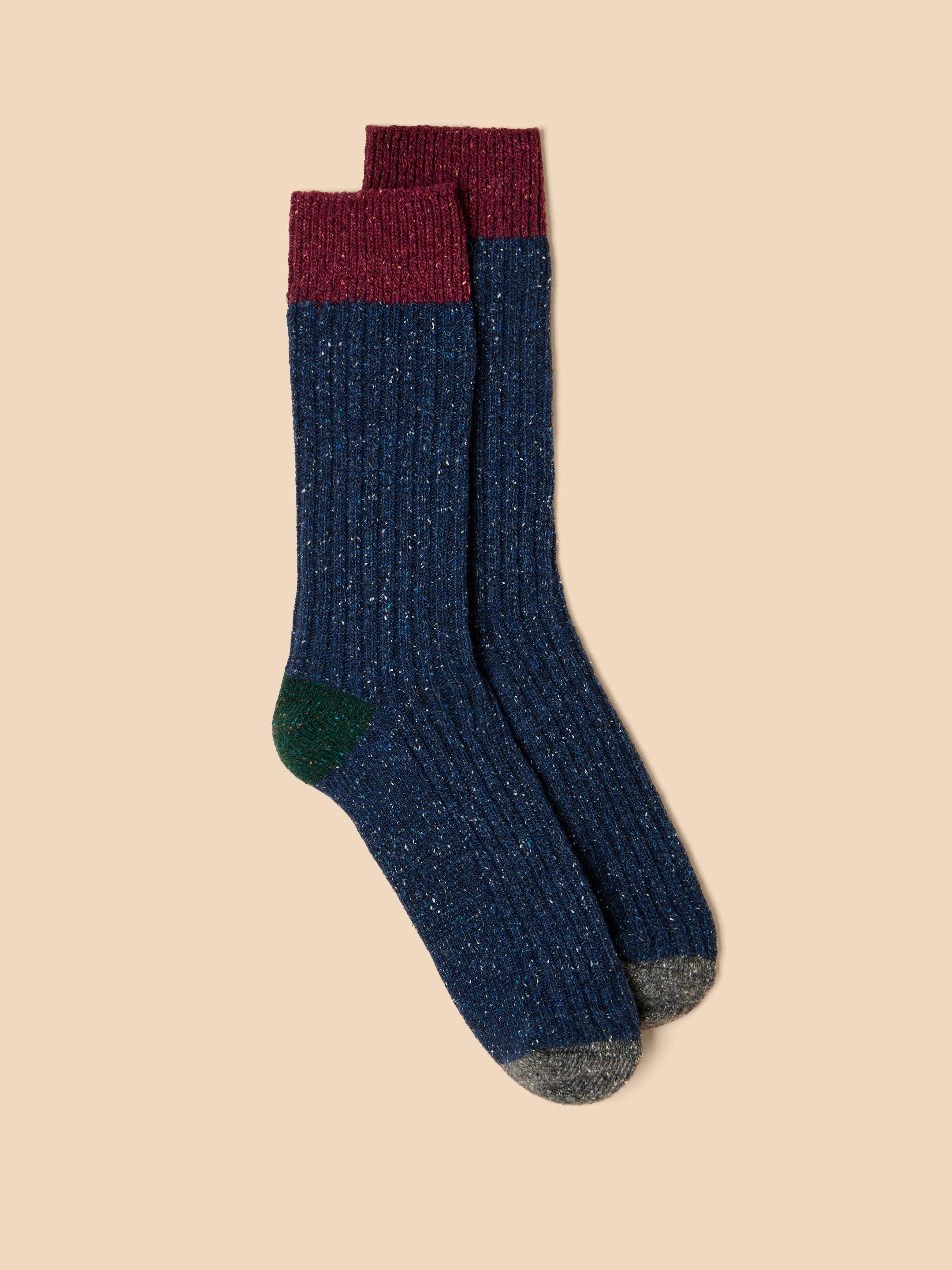 Nep Rib Wool Mix Boot Sock in NAVY MULTI - FLAT FRONT