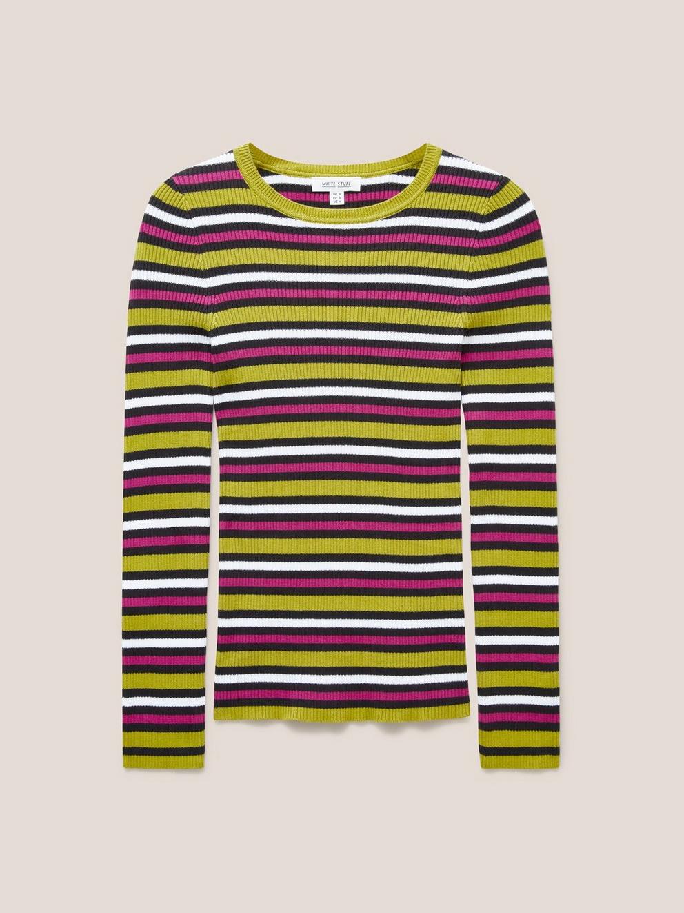RIB STRIPE JUMPER in PINK MLT - FLAT FRONT