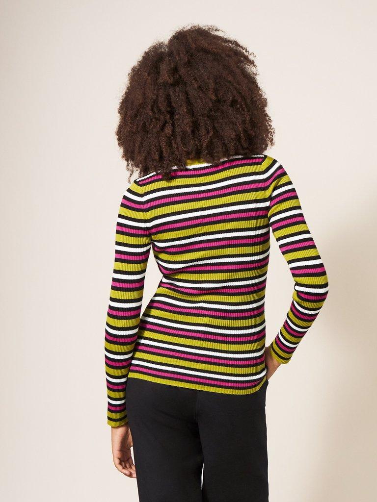 RIB STRIPE JUMPER in PINK MLT - MODEL BACK