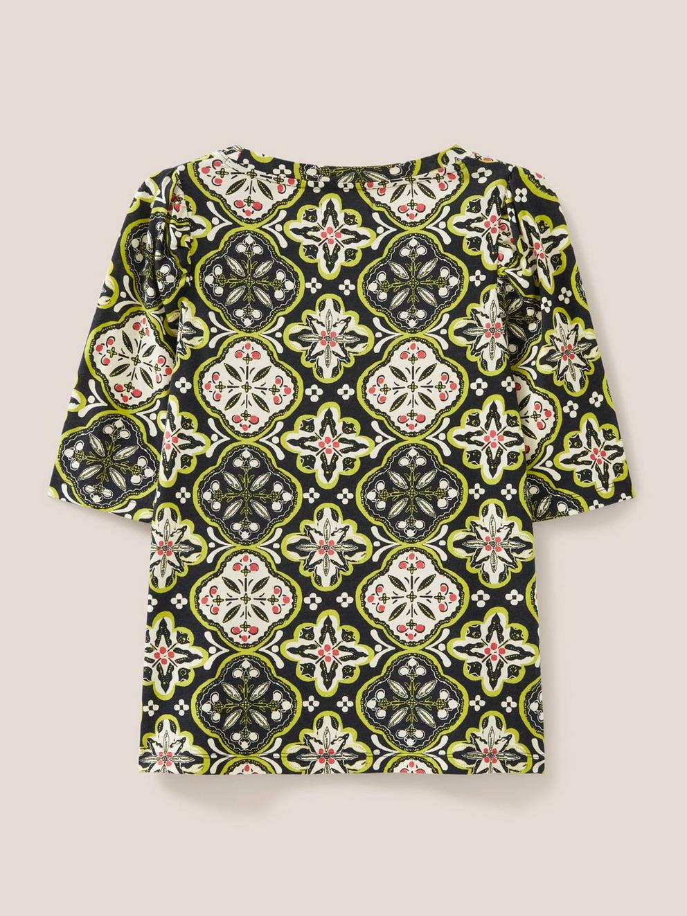 PRINT PUFF SLEEVE in BLK MLT - FLAT BACK