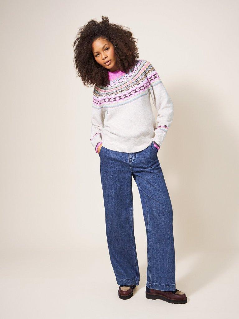 POPPY FAIRISLE JUMPER in WHITE MLT - MODEL FRONT