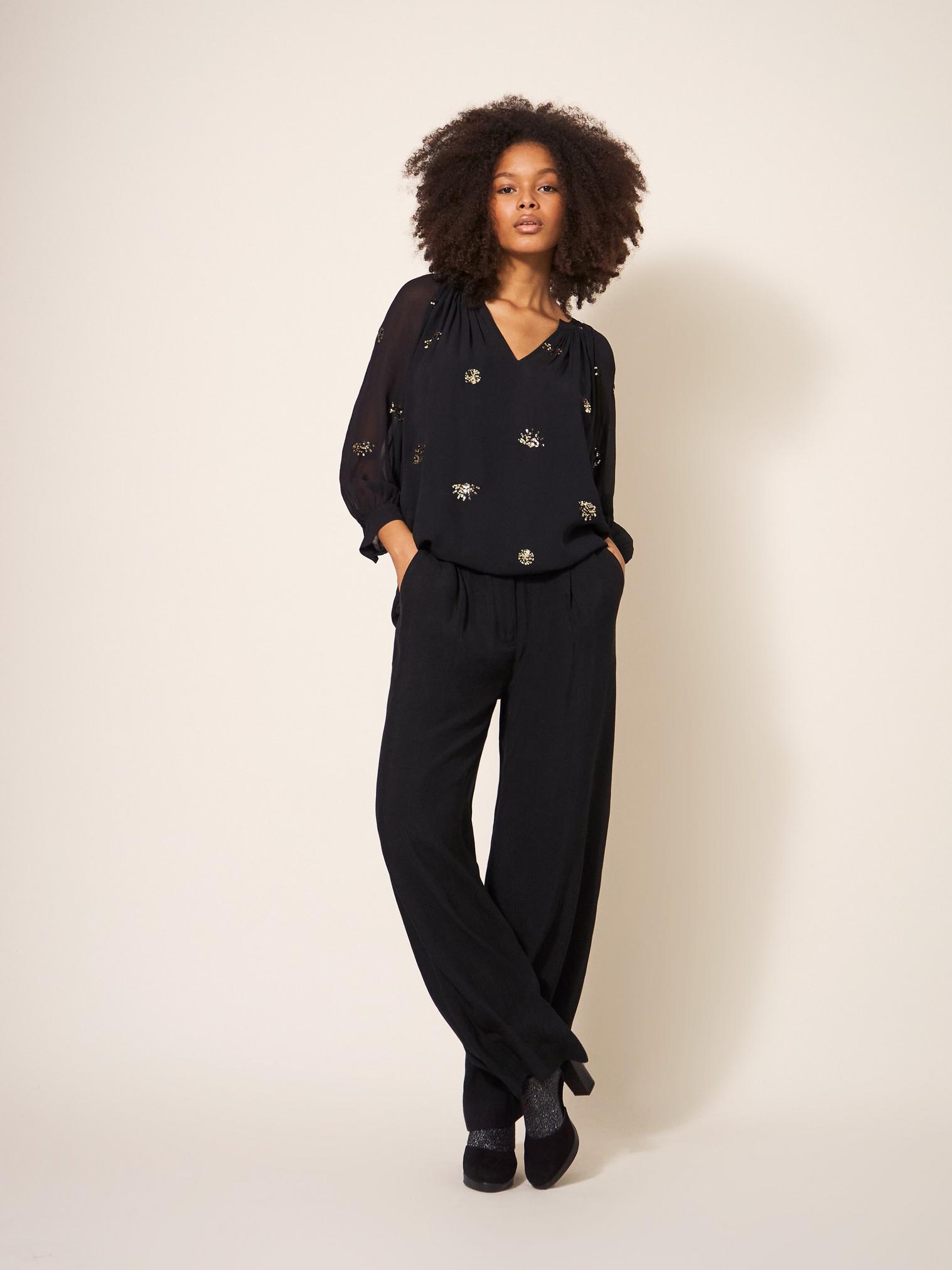 Lucinda Crepe Wide Leg Trouser in PURE BLK - LIFESTYLE