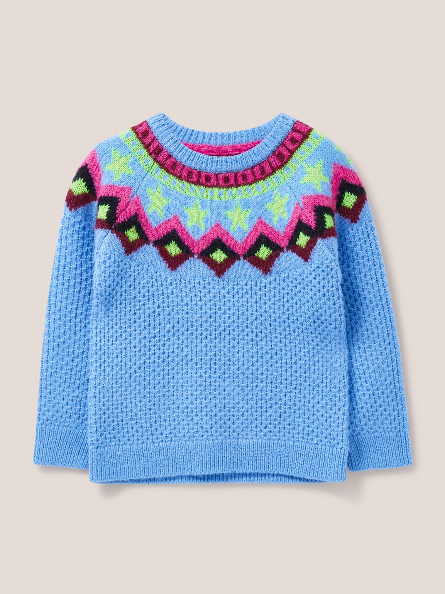 Fairisle Knitted Jumper  in BLUE MLT - FLAT FRONT