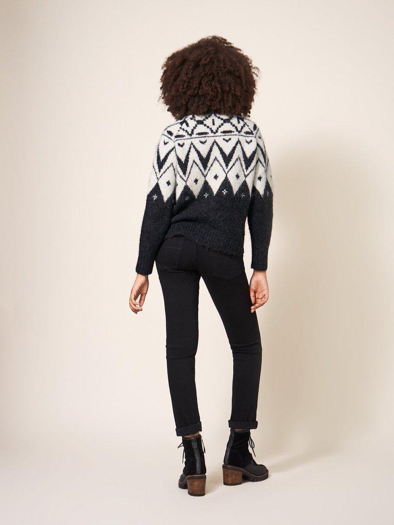 BLACK FAIRISLE JUMPER in BLK MLT - MODEL BACK