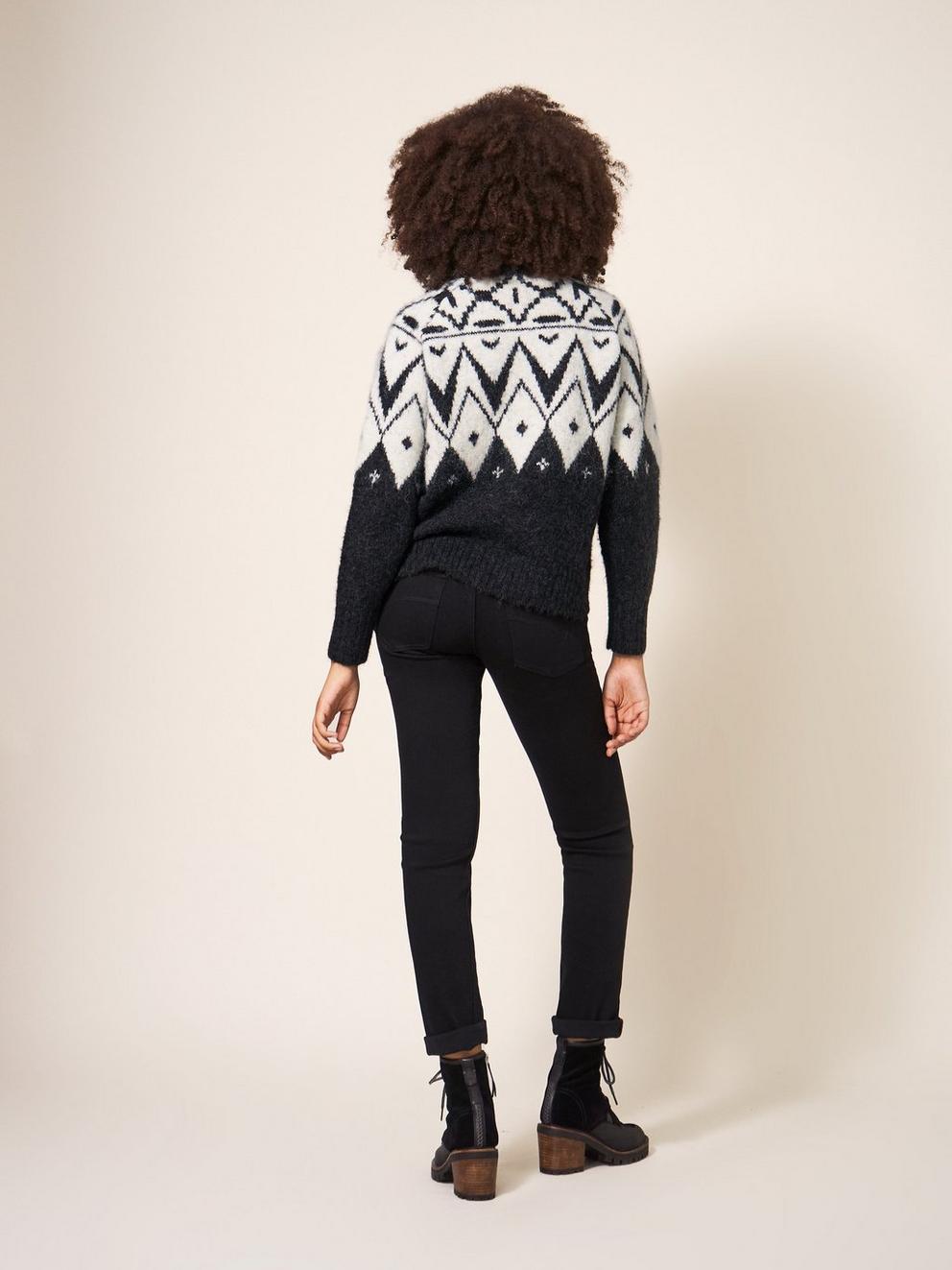 BLACK FAIRISLE JUMPER in BLK MLT - MODEL BACK