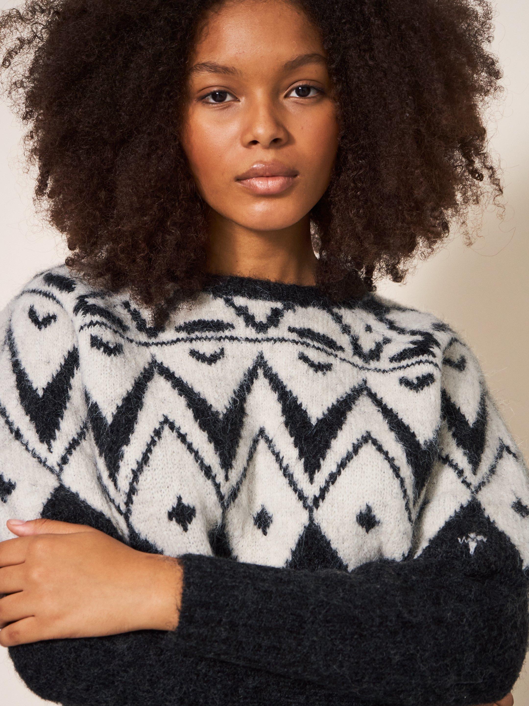 BLACK FAIRISLE JUMPER in BLK MLT - MODEL FRONT