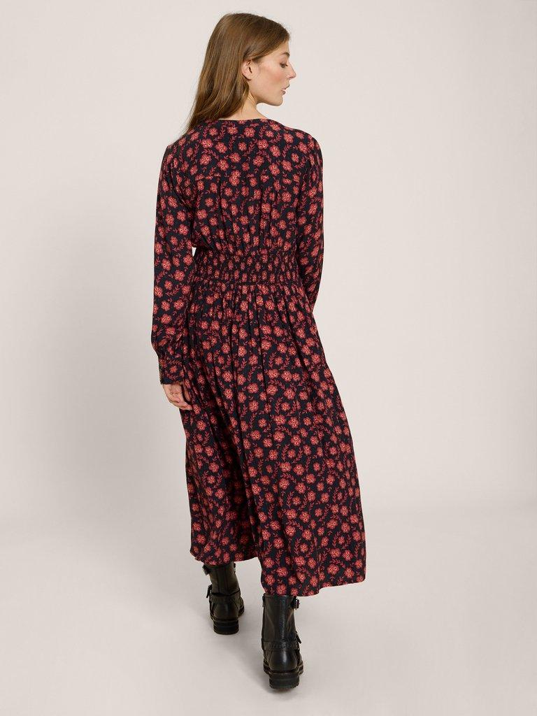 Kate Long Sleeve Midi Dress in PLUM PR - MODEL BACK