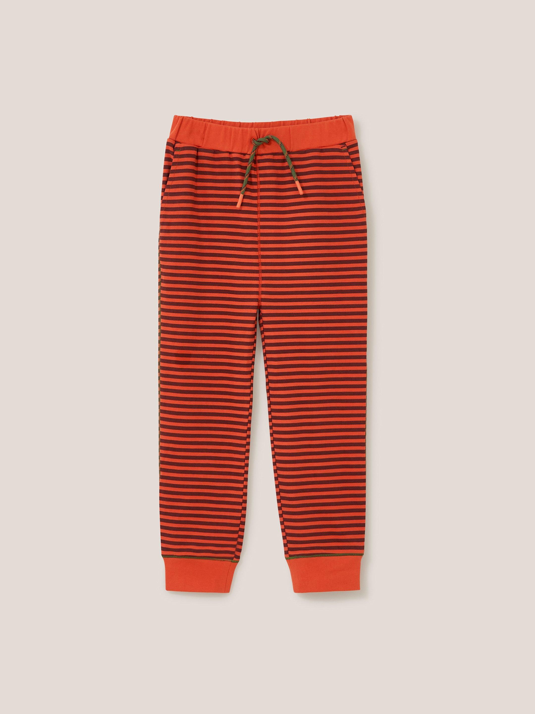 Red and store white striped joggers