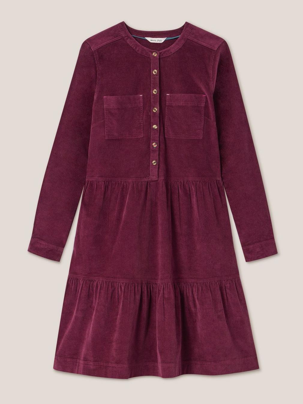 Edith Cord Dress in DK PLUM - FLAT FRONT