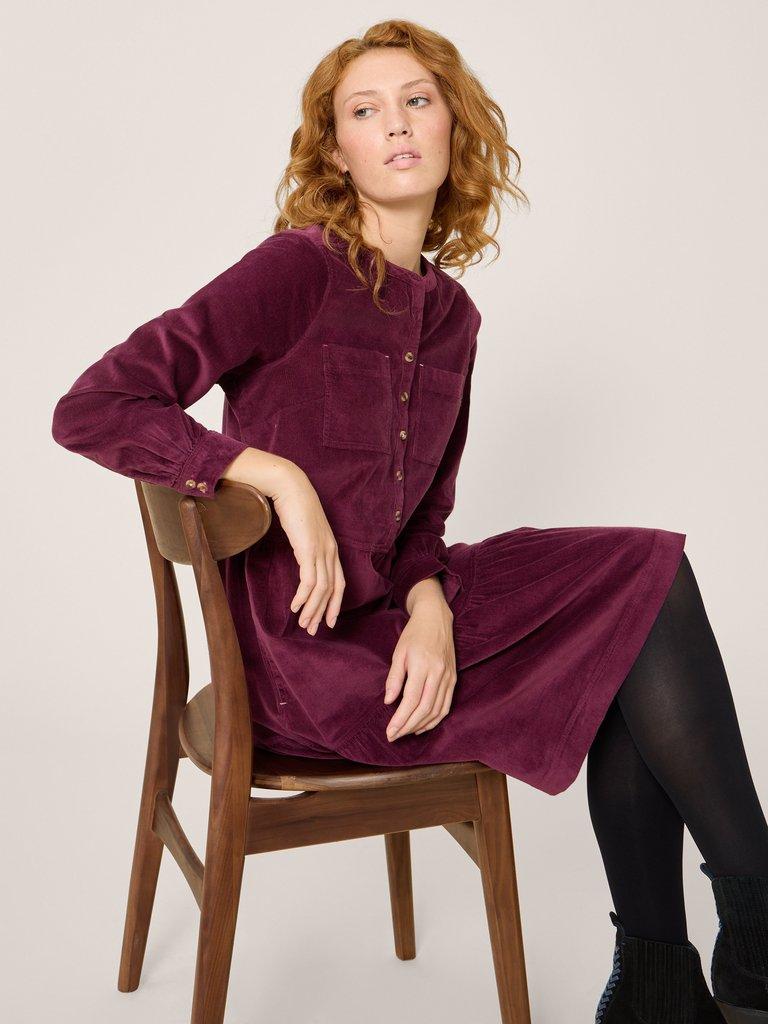 Edith Cord Dress in DK PLUM | White Stuff