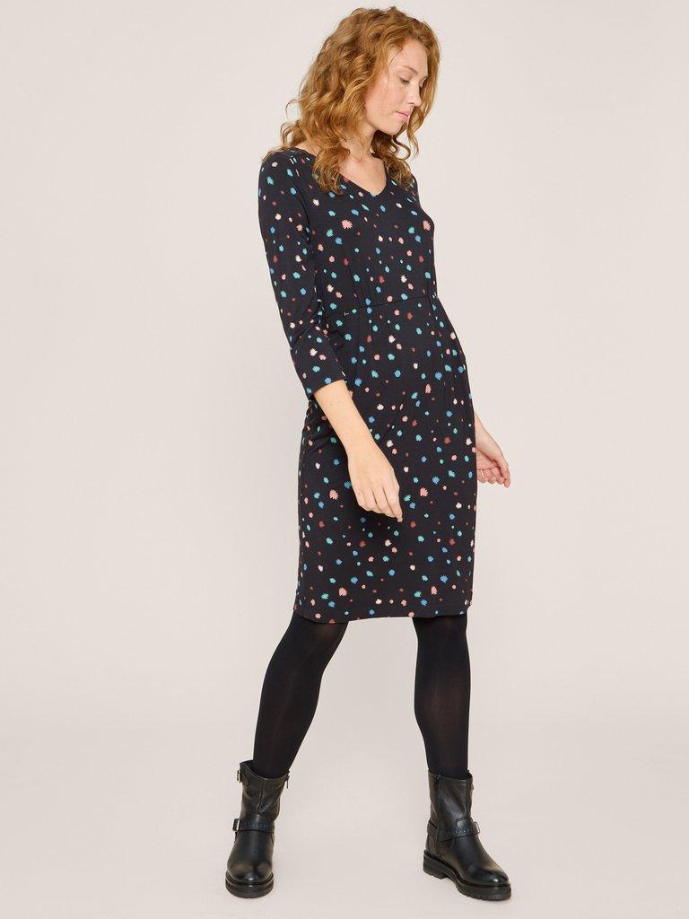 Tallie Midi Dress in BLK PR - MODEL FRONT