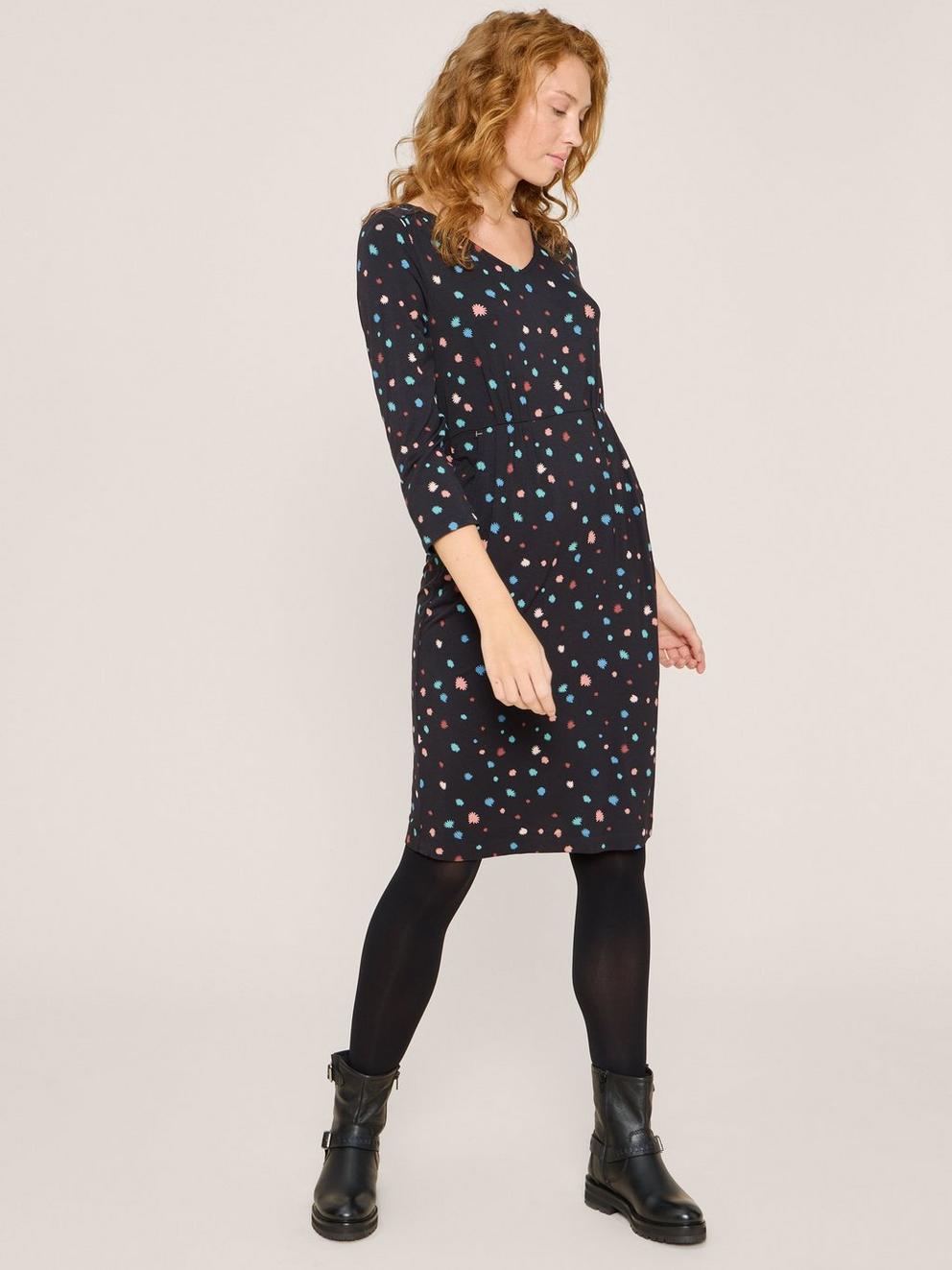 Tallie Midi Dress in BLK PR - MODEL FRONT