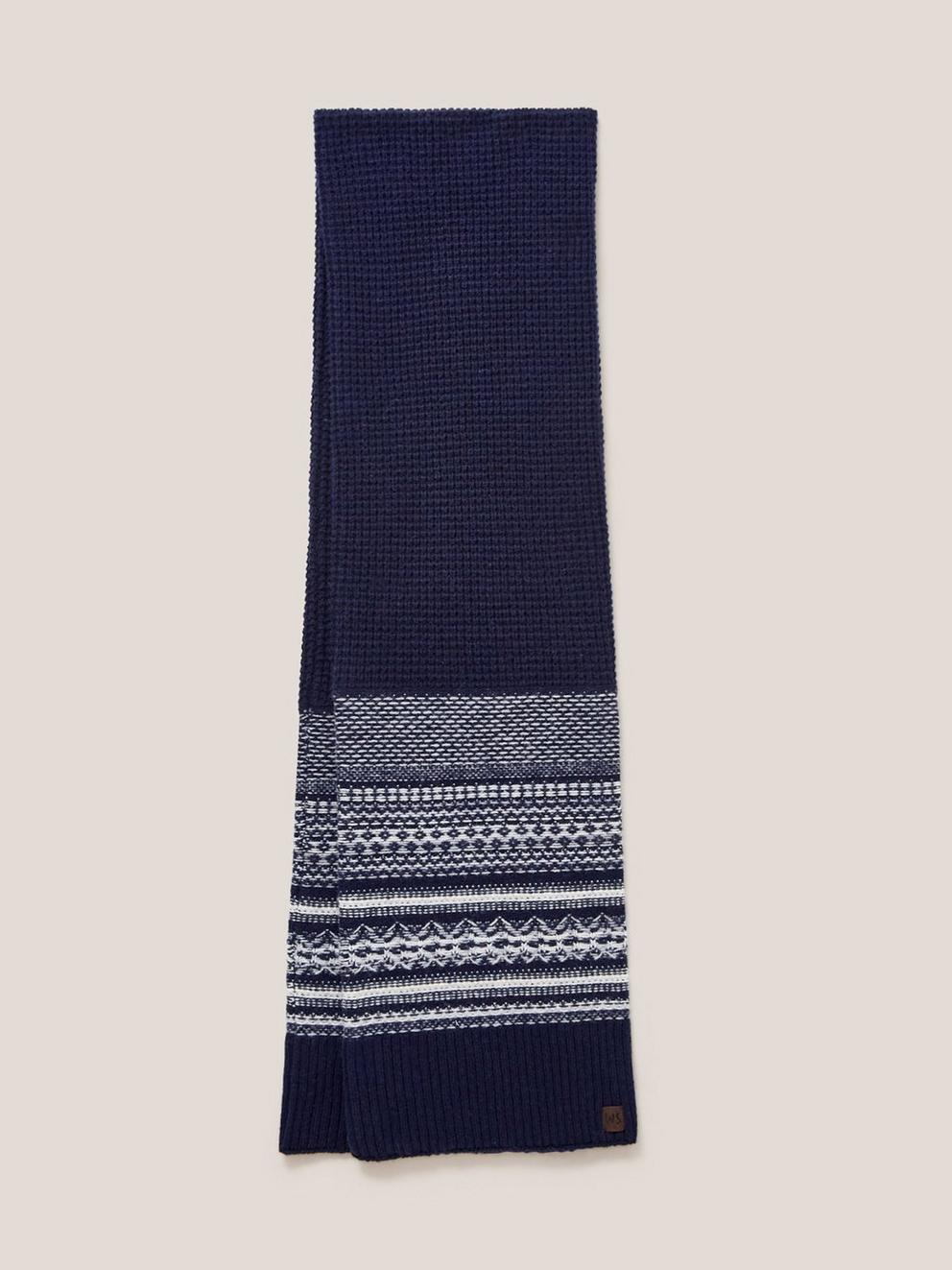 Lambswool Fairisle Scarf  in DARK NAVY - FLAT FRONT