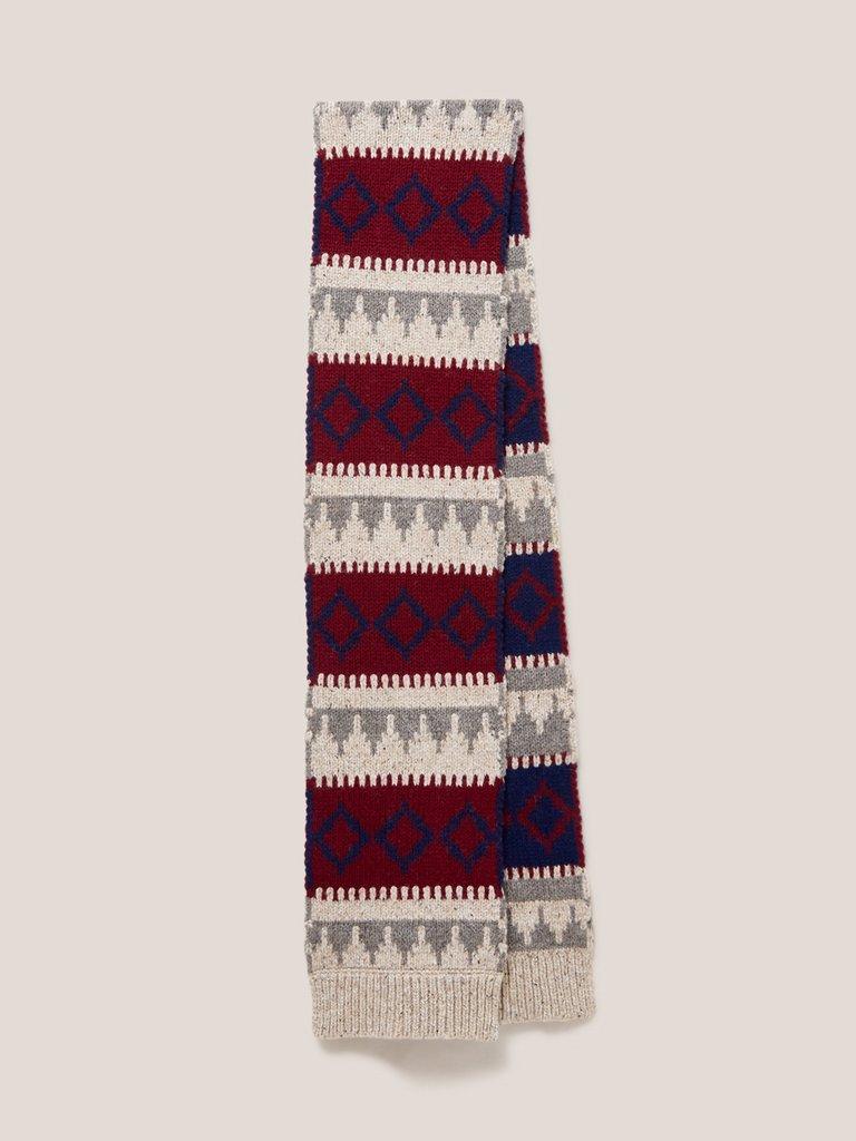 Chunky Wool Fairisle Scarf in GREY MLT - FLAT BACK