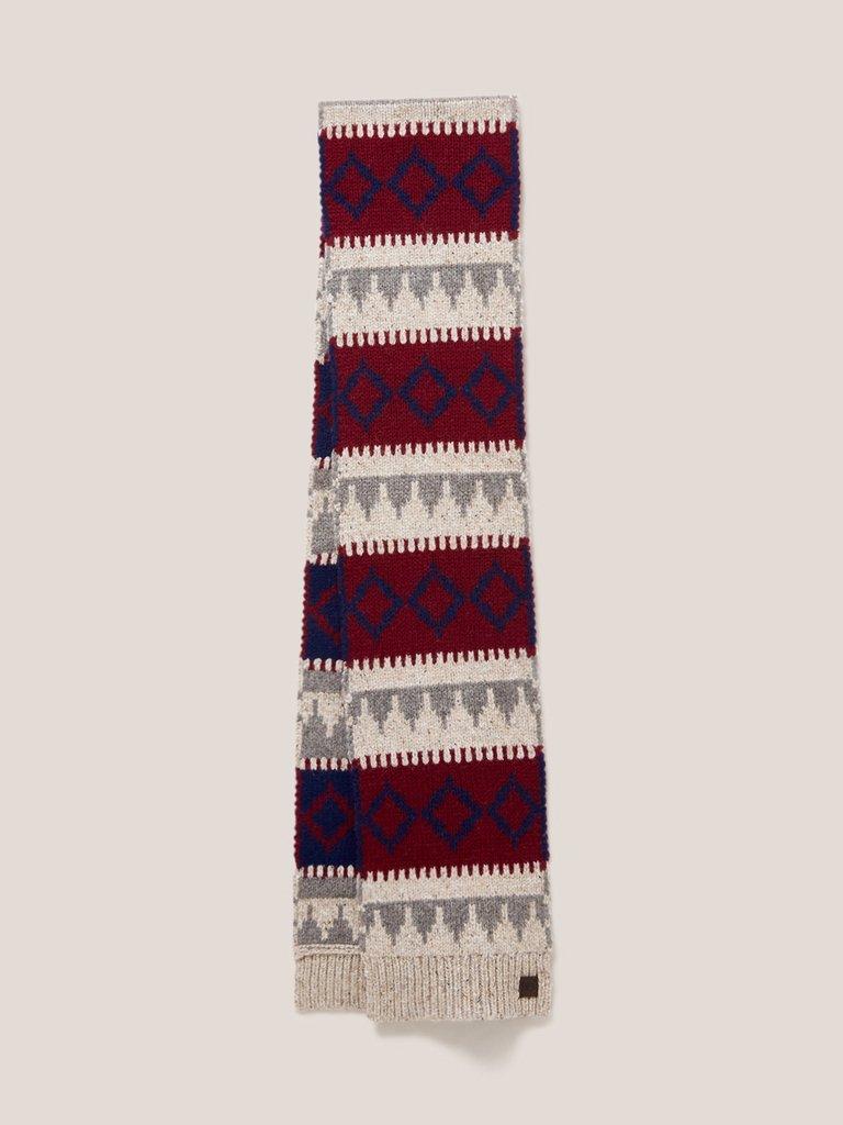 Chunky Wool Fairisle Scarf in GREY MLT - FLAT FRONT