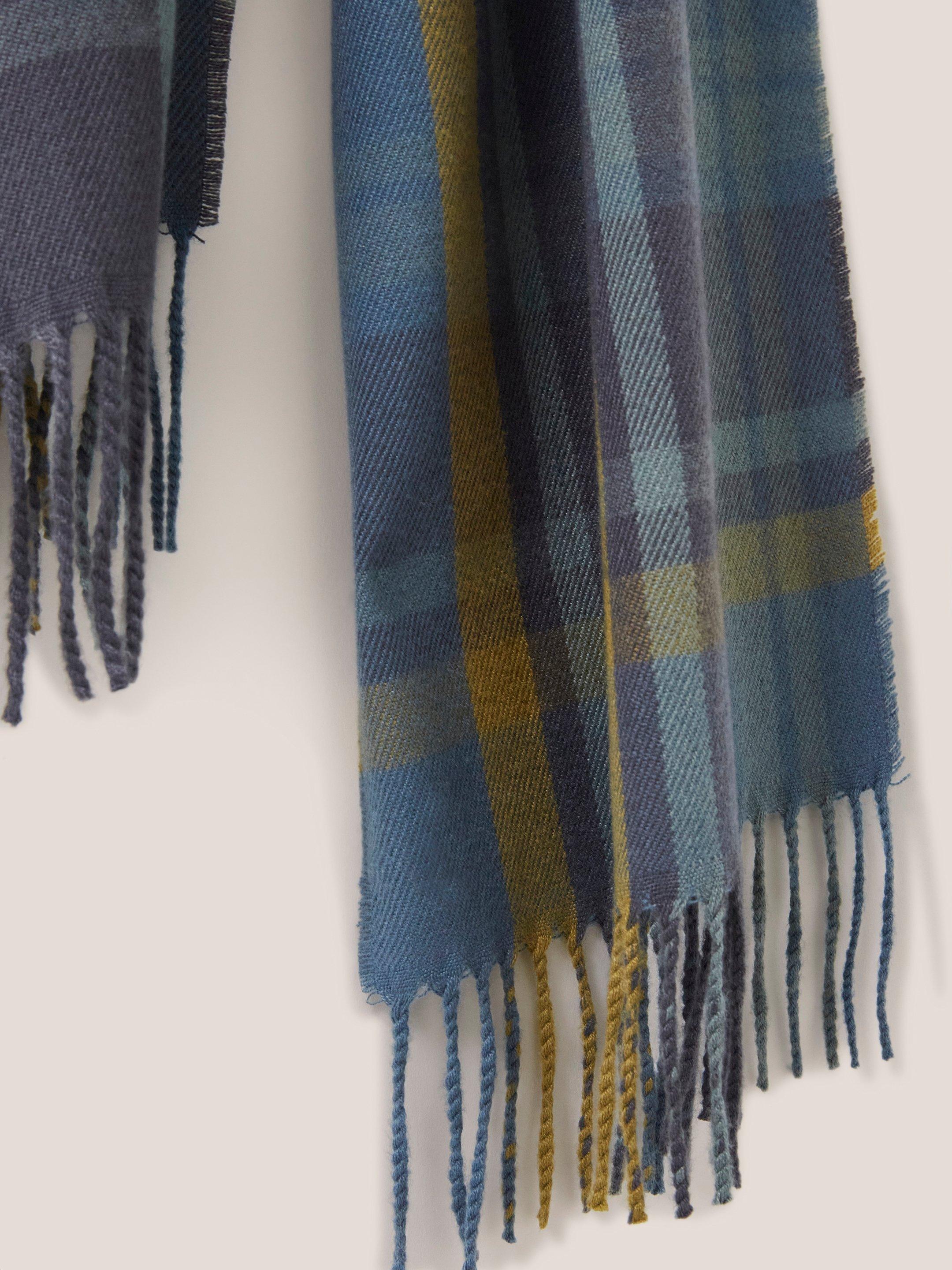 Check Woven Recycled Scarf in BLUE MLT - FLAT DETAIL