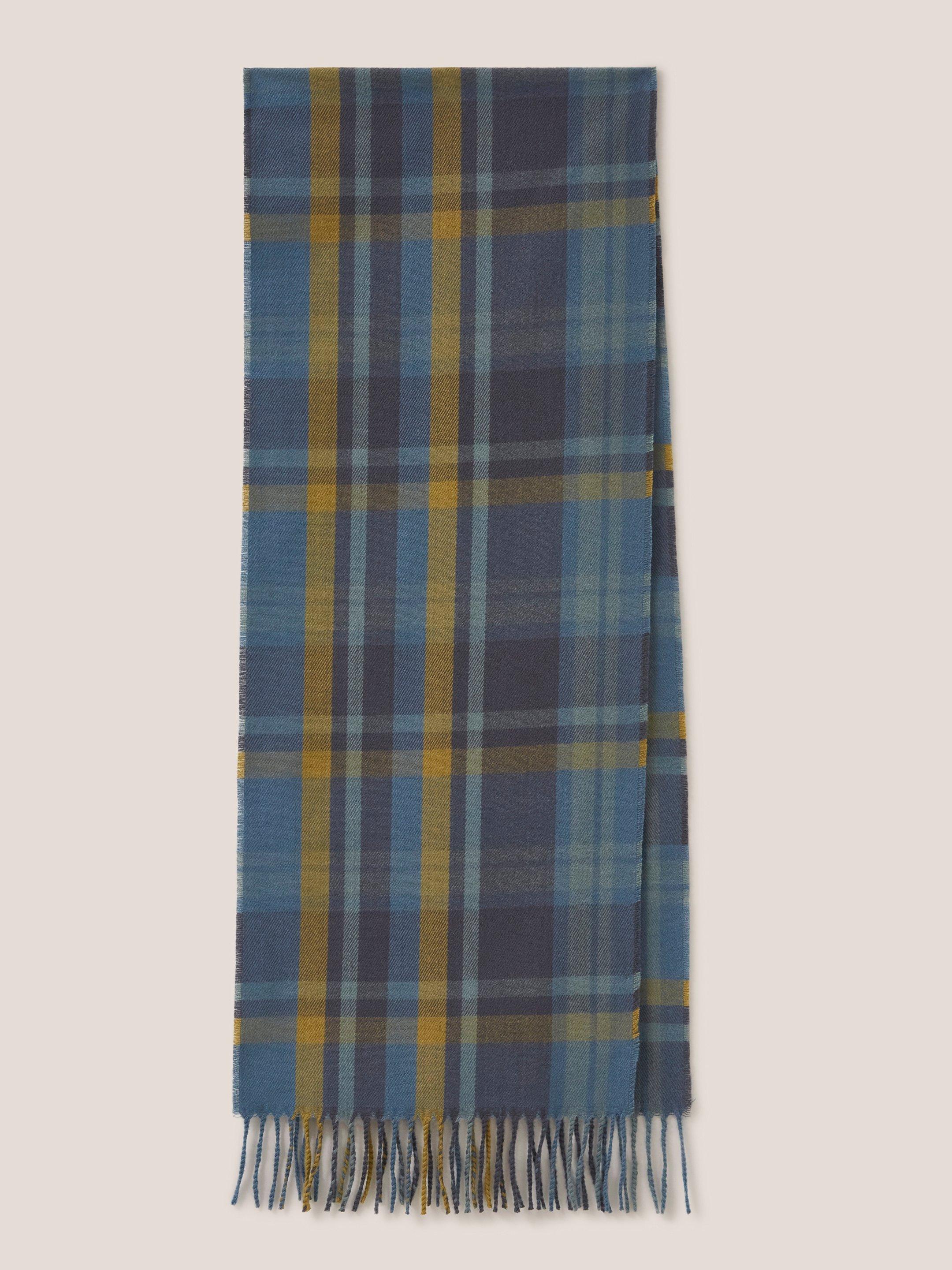 Check Woven Recycled Scarf in BLUE MLT - FLAT FRONT