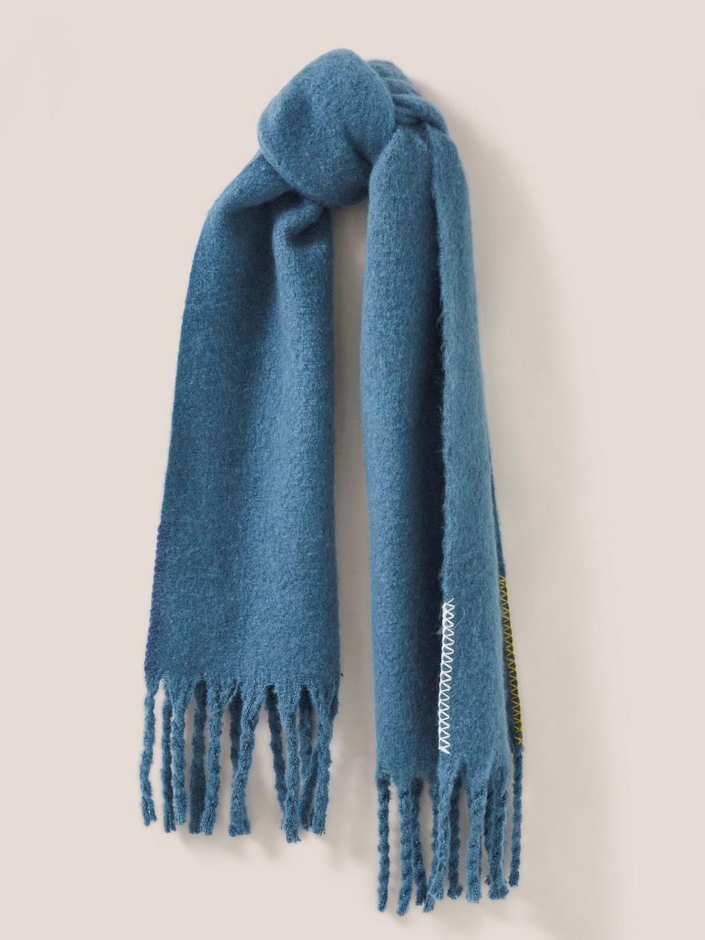 Shelly Brushed Plain Scarf in MID BLUE - MODEL FRONT