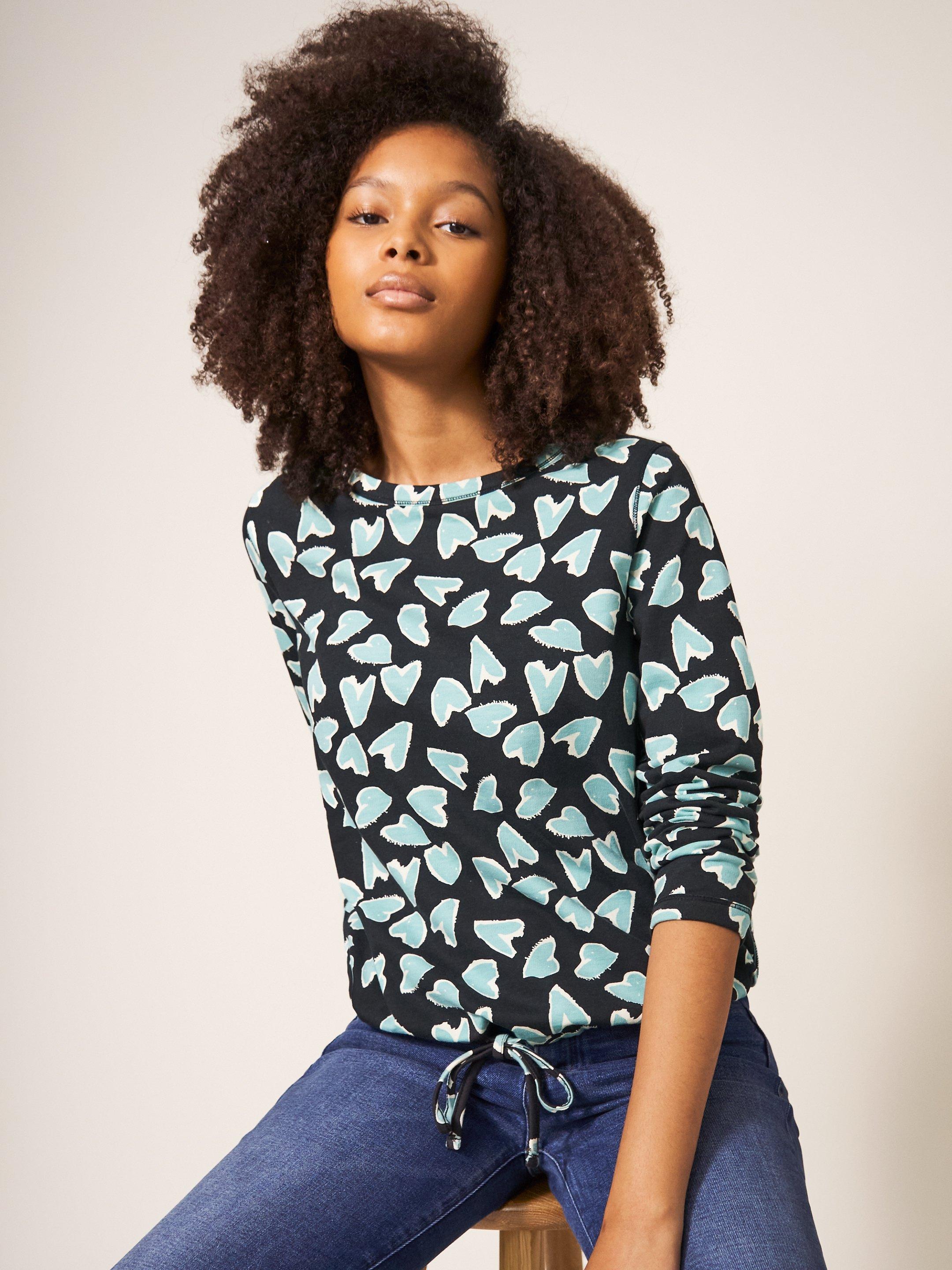 TARA TIE HEM TOP in BLACK PRINT | White Stuff