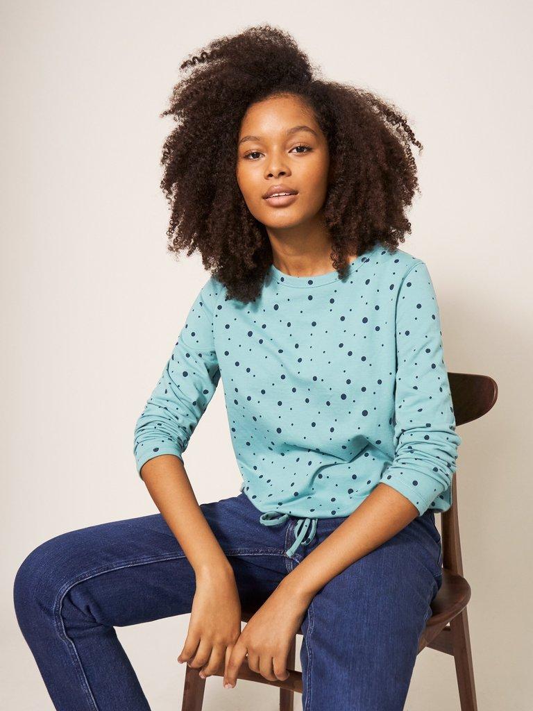 TARA TIE HEM TOP in TEAL MLT - LIFESTYLE