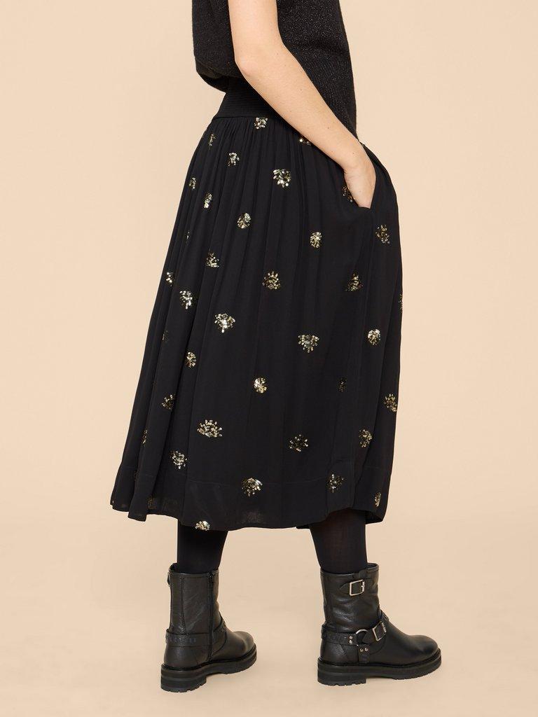 Astrid Sequin Skirt in BLK MLT - MODEL BACK