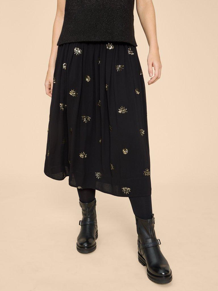 Astrid Sequin Skirt in BLK MLT - MODEL DETAIL
