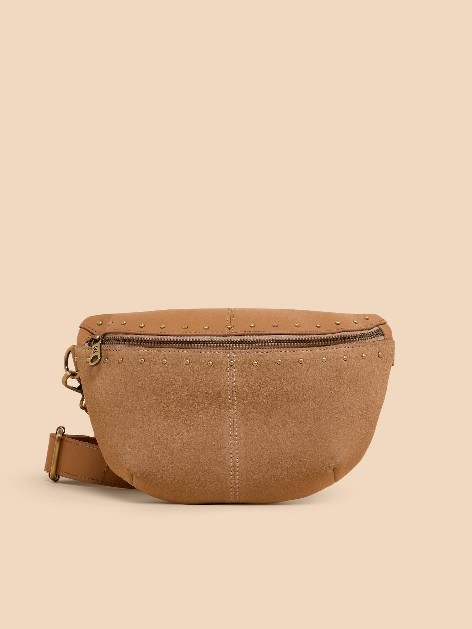 Sebby Mini Leather Sling Bag in LIGHT TAN - MODEL FRONT