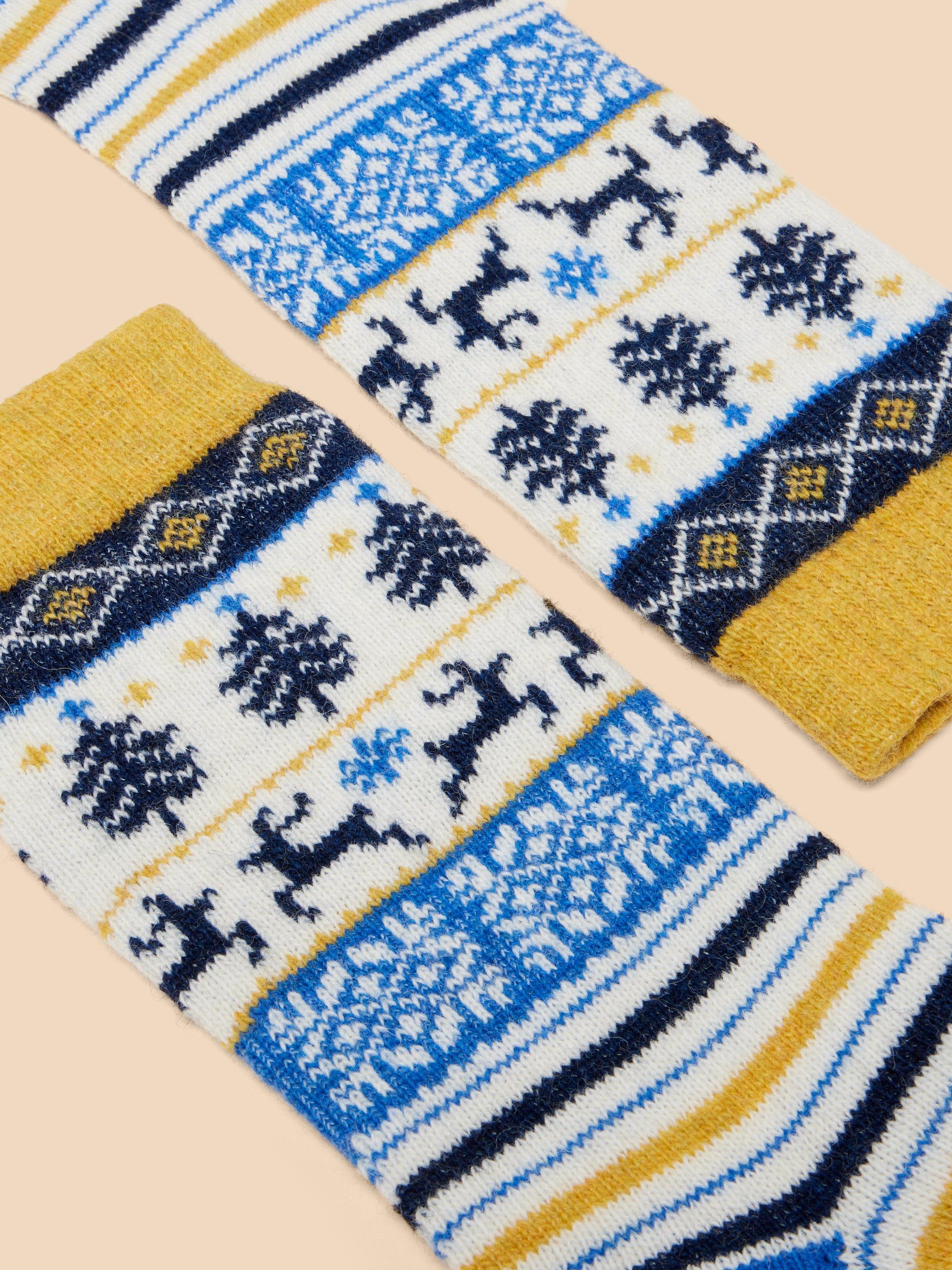 Reindeer Wool Mix Socks in NAVY MULTI - FLAT DETAIL