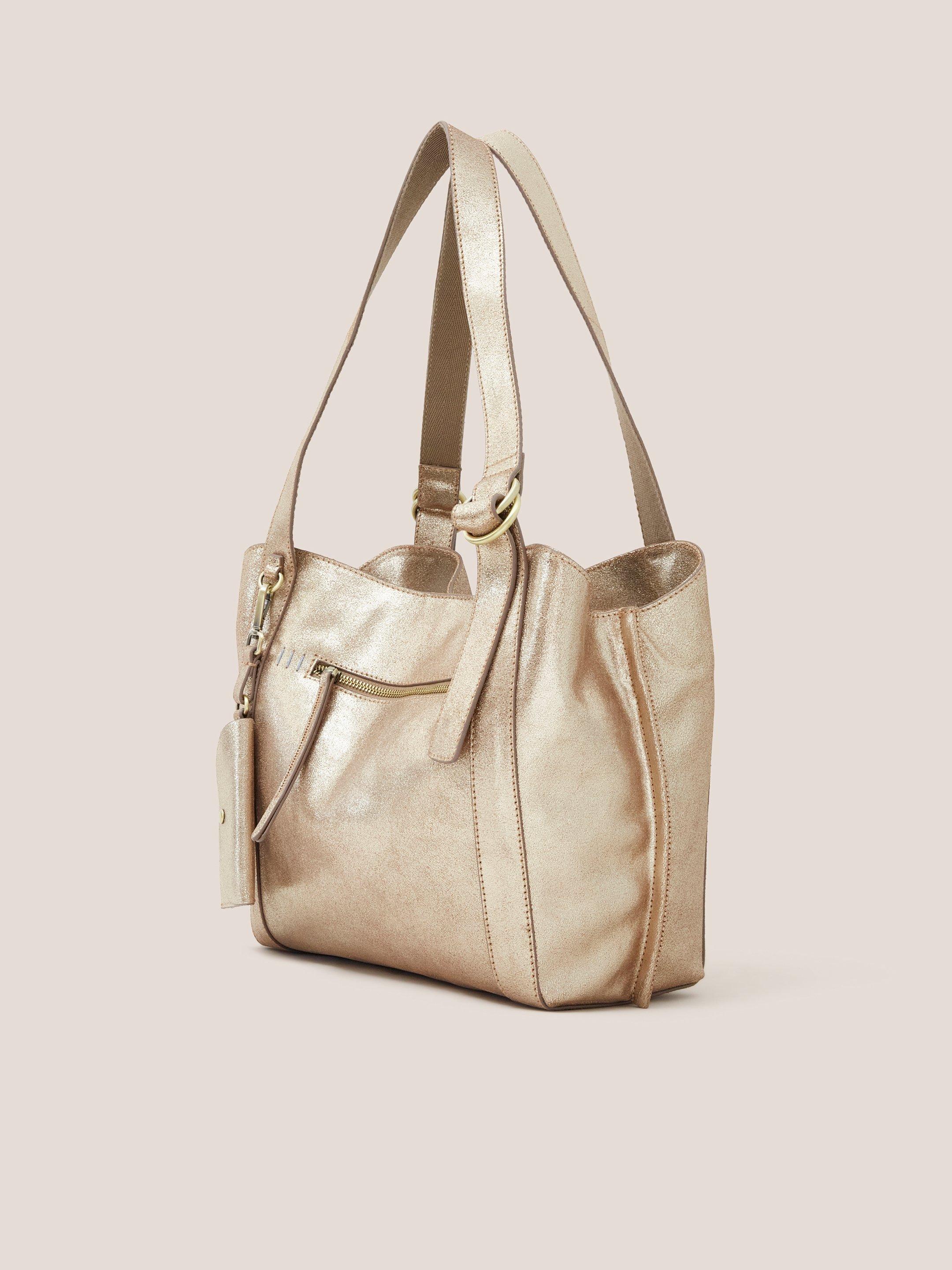 Hannah Tote in GLD TN MET - FLAT FRONT