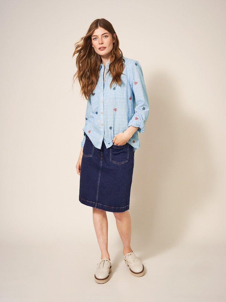 Sophie Shirt in BLUE MLT - MODEL FRONT